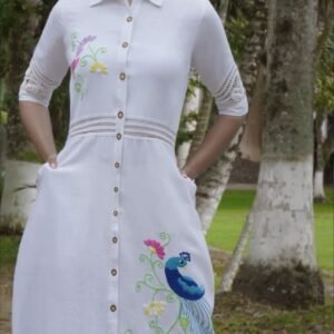 01-991 Caftán Blanco Pavo Real Encantado