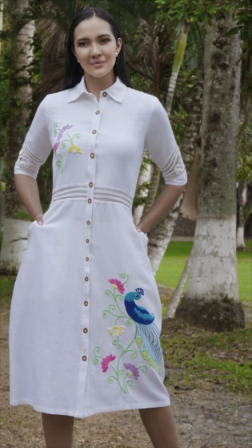 01-991 Caftán Blanco Pavo Real Encantado