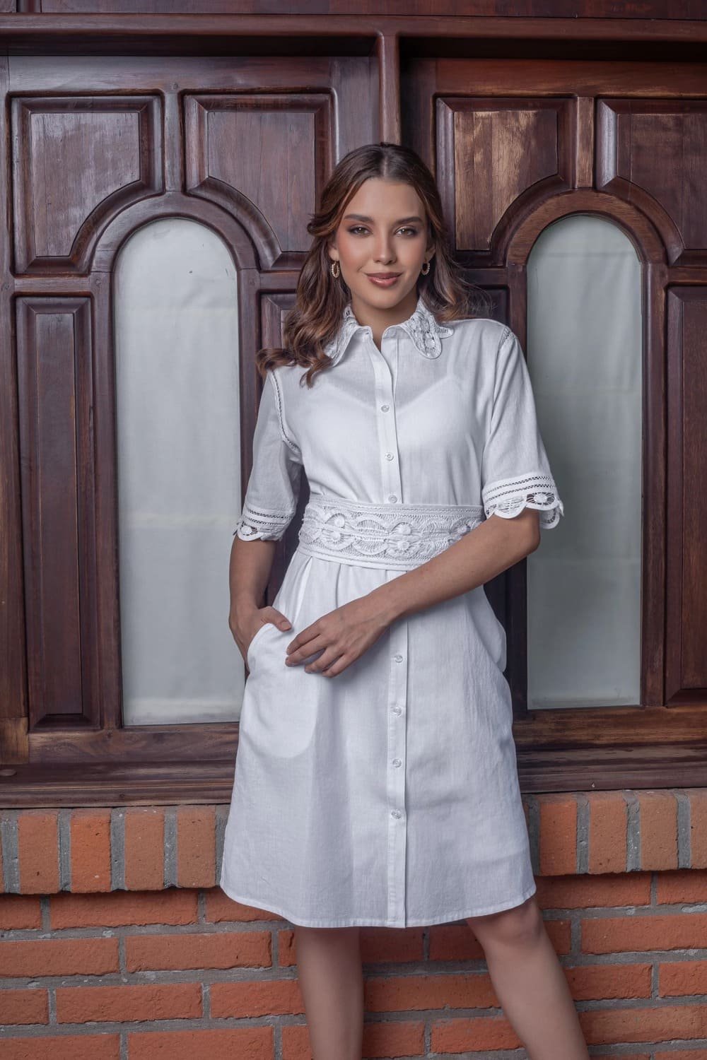 05-361 Vestido Blanco Clásica Distinción