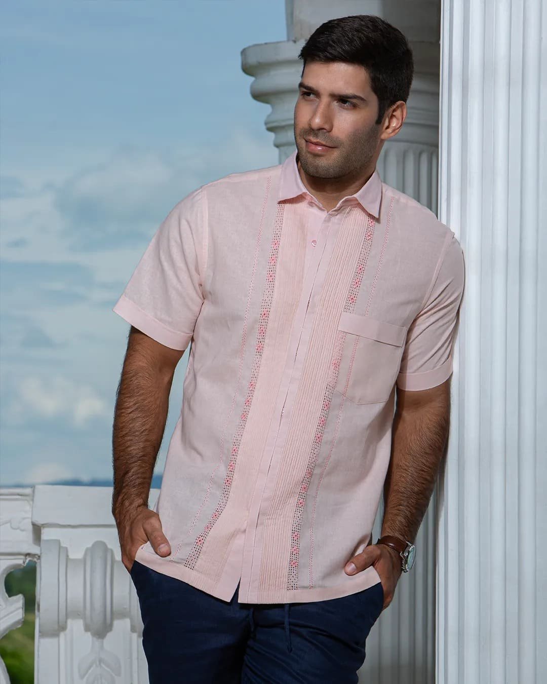 Guayabera y Camisa Artesanal Rosa