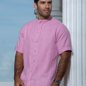 Guayabera y Camisa Artesanal Rosa Palo Cuello