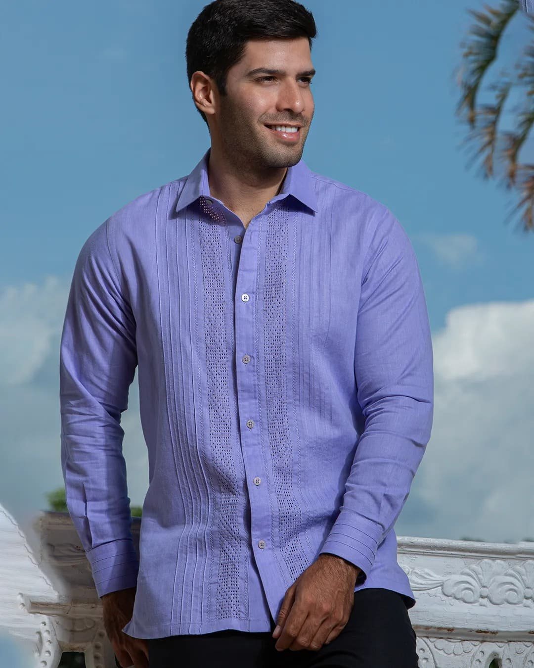 Guayabera y Camisa Artesanal Azul Manga Larga Calada 1 Guayabera y Camisa Artesanal Azul Manga Larga