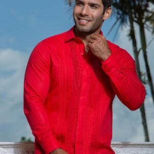 Guayabera Artesanal Naranja Manga Larga