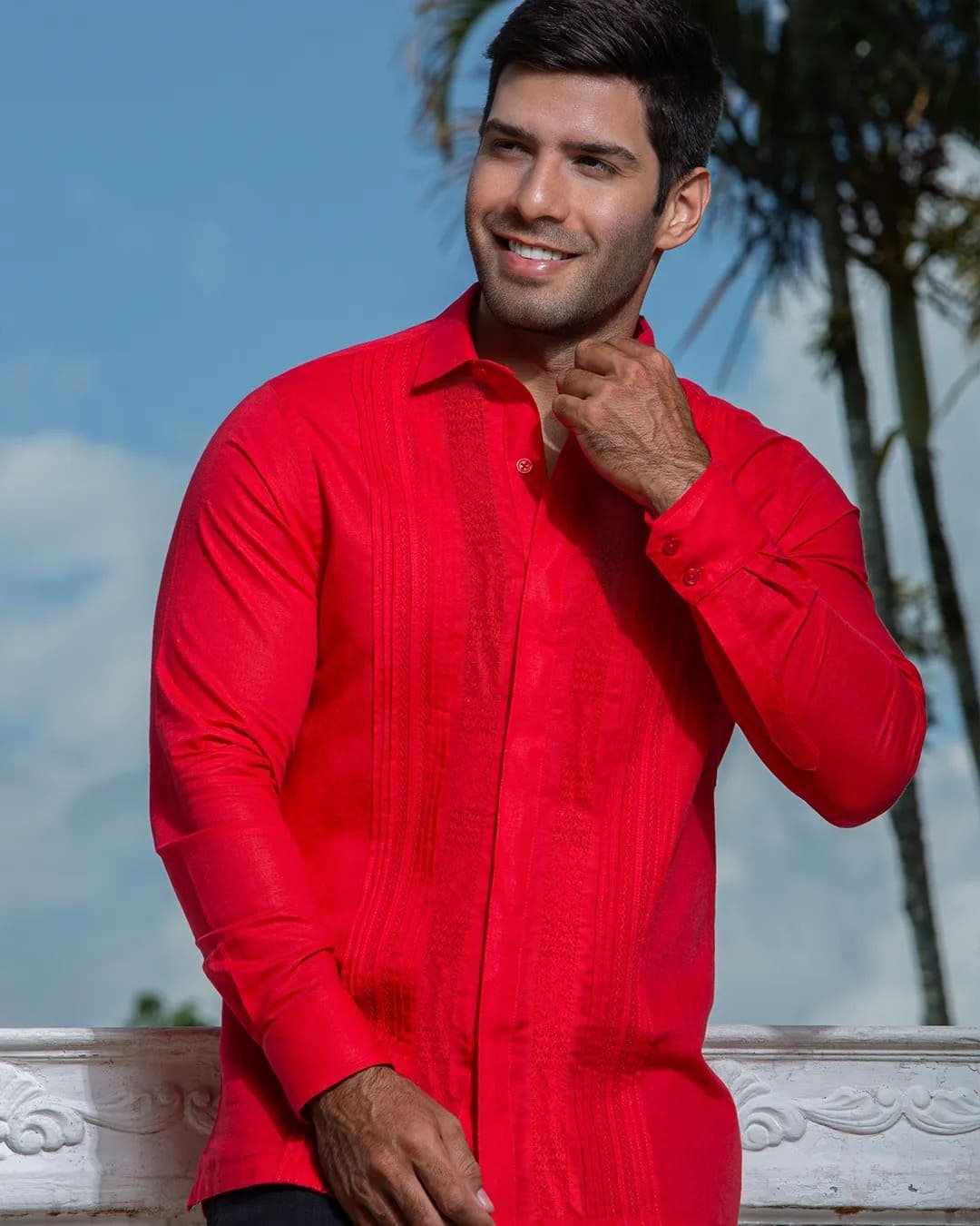 Camisa y Guayabera Artesanal Naranja Manga Larga Calado y Randas 1 Guayabera Artesanal Naranja Manga Larga