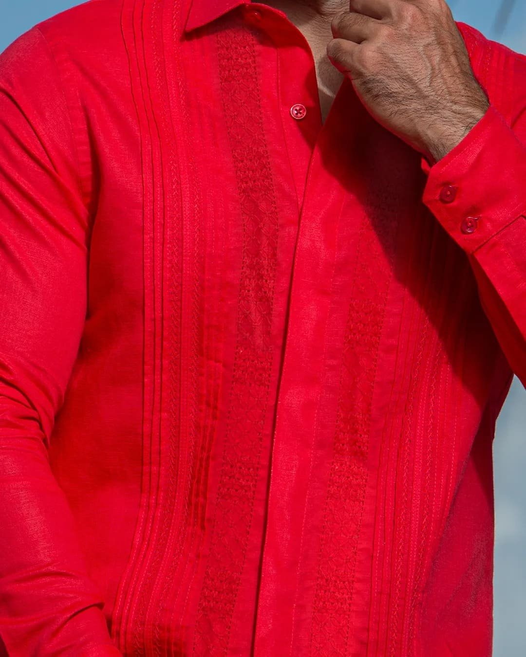 Camisa y Guayabera Artesanal Naranja Manga Larga Calado y Randas 2 Guayabera Artesanal Naranja Manga Larga