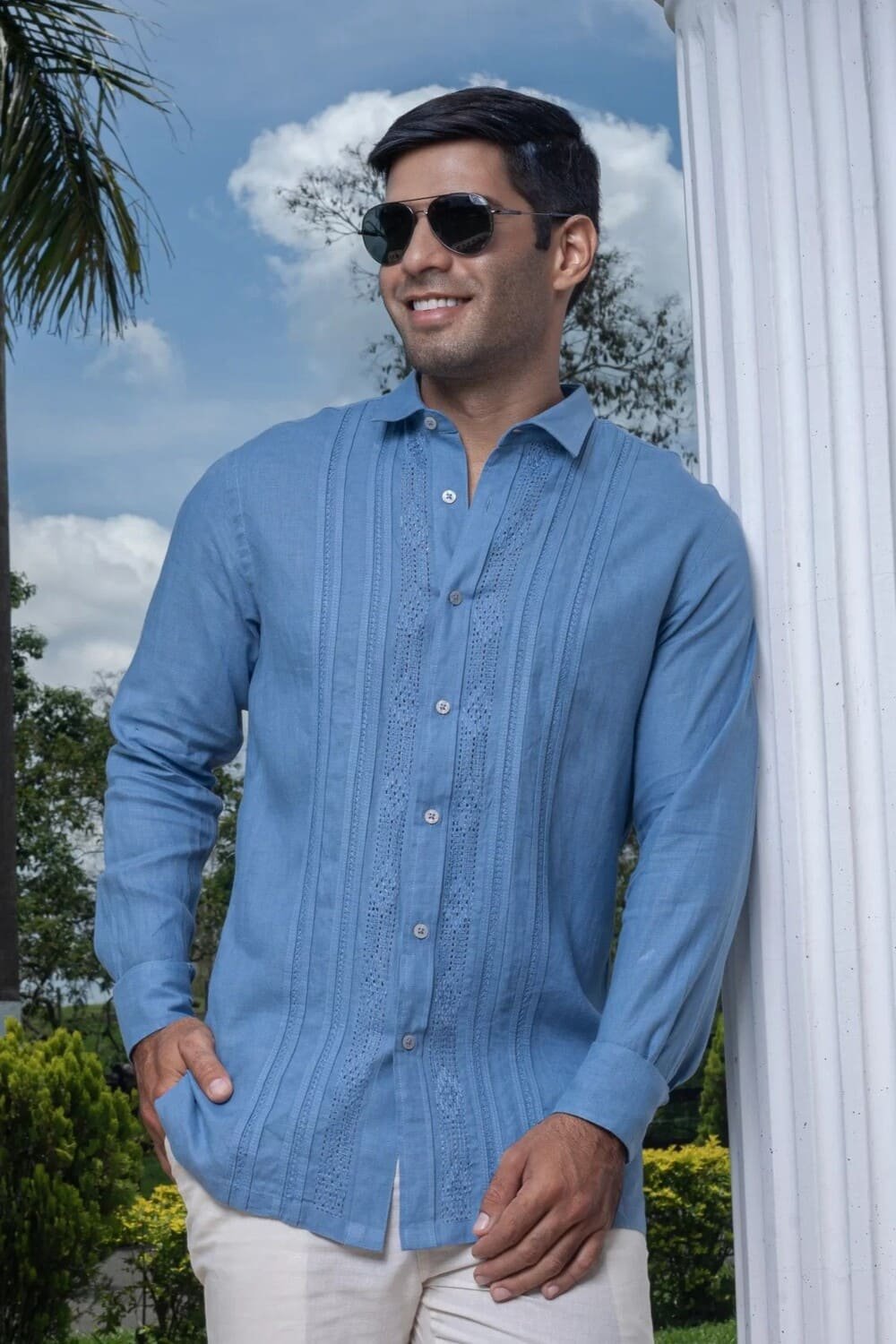 Camisa Guayabera Azul Indigo Manga Larga - Colección 2024 La Vida en Guayabera 2 Camisa Guayabera Azul