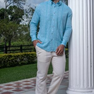 Guayabera elegante azul para eventos