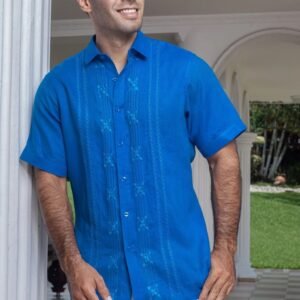 08-675 Camisa Guayabera Azul Rey Manga Larga