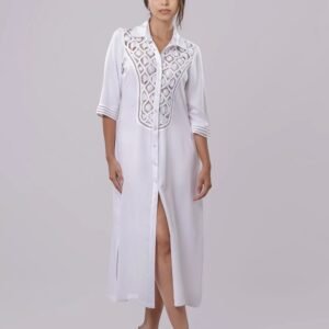 CAFTÁN BLANCO MANGA 34- CON SESGOS BORDADO EN PATECABRA