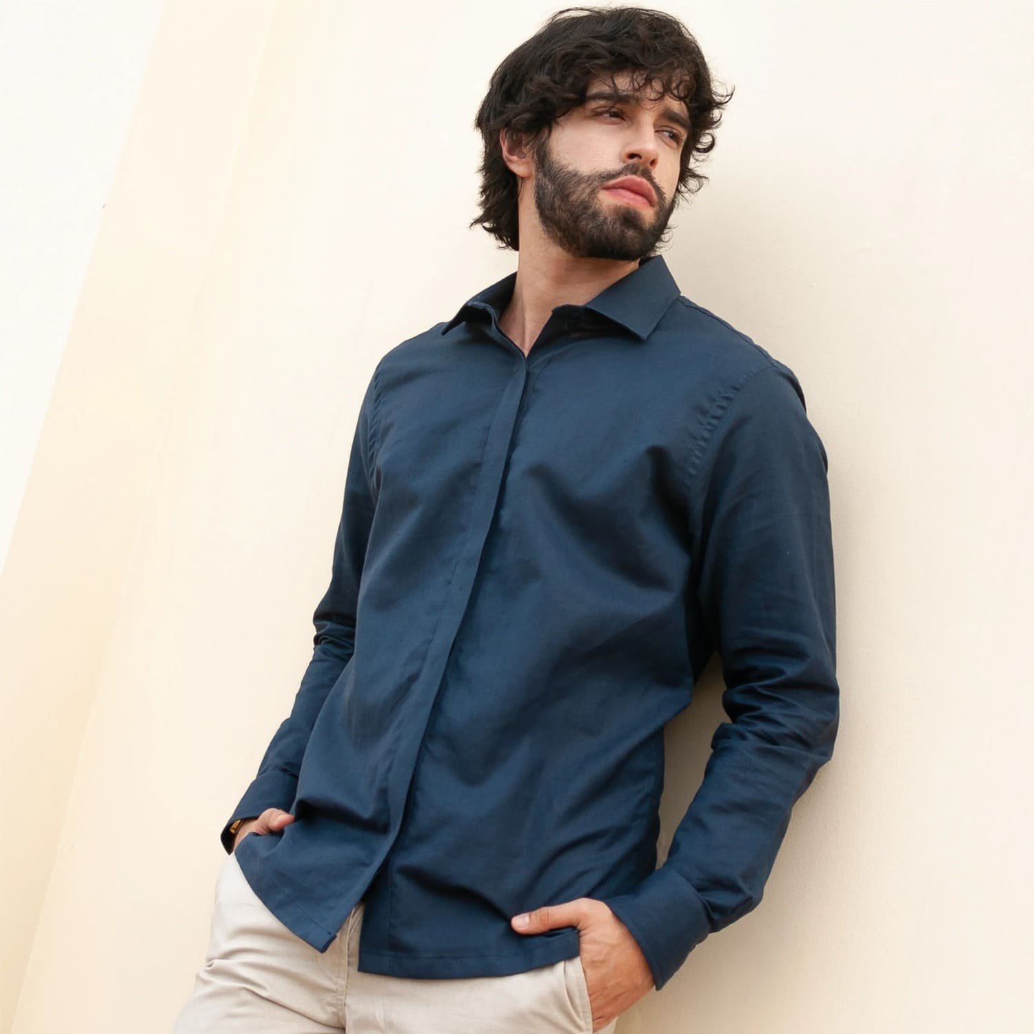 Camisa Basica Manga Larga 100% LINO MANZUR