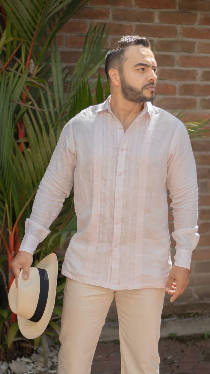 Guayabera Rosado Claro Calada