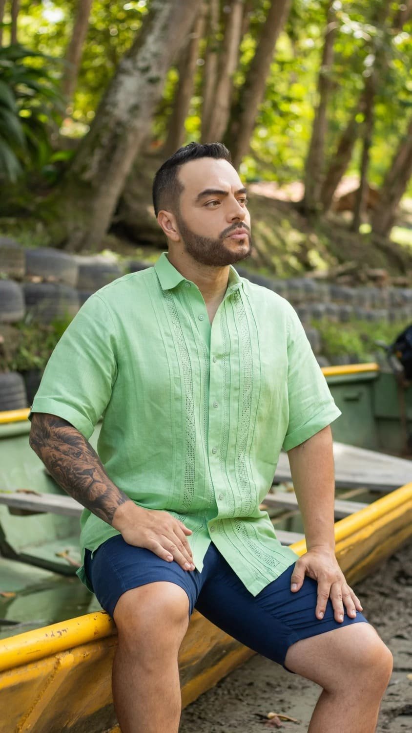 Guayabera Verde Manzana Calada Cuello de Ángel - Coleccion 2024 - Raices - FRIXIO 4 Guayabera Verde Manzana Calada