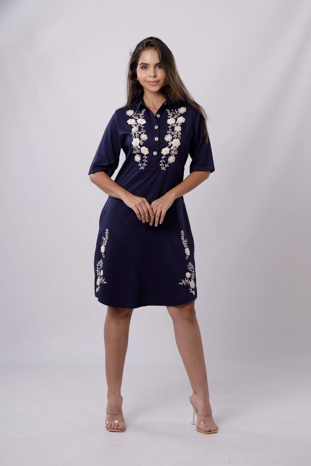 VESTIDO AZUL OSCURO CAMISERO MANGA imagen del producto