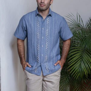 camisa artesanal manga corta indigo claro padre y maestro